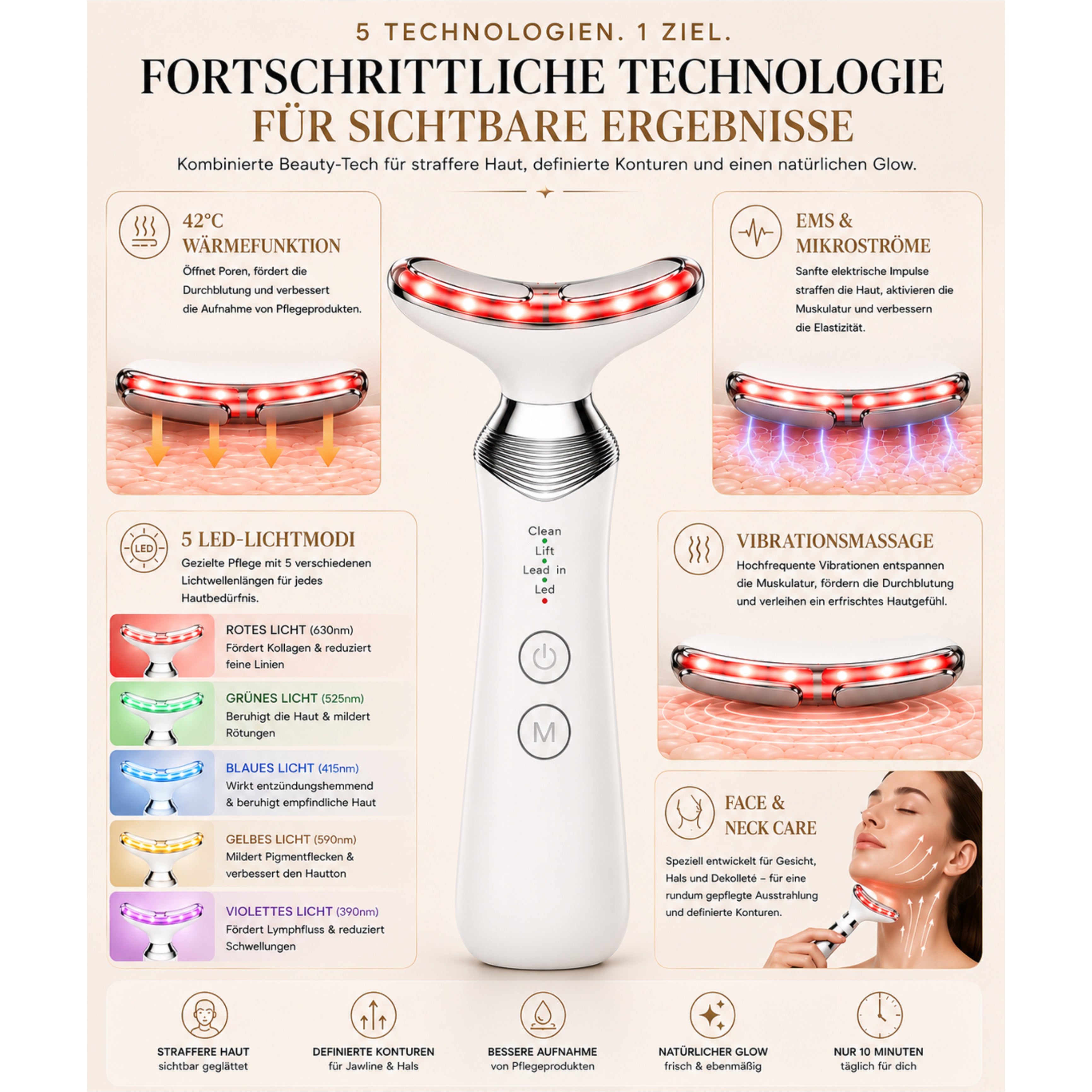 Gesichtsmassagegerät ÉLEVIA Face & Neck Sculptor mit EMS, Wärmefunktion & Vibrationsmassage - Lalano’S Cosmetics 