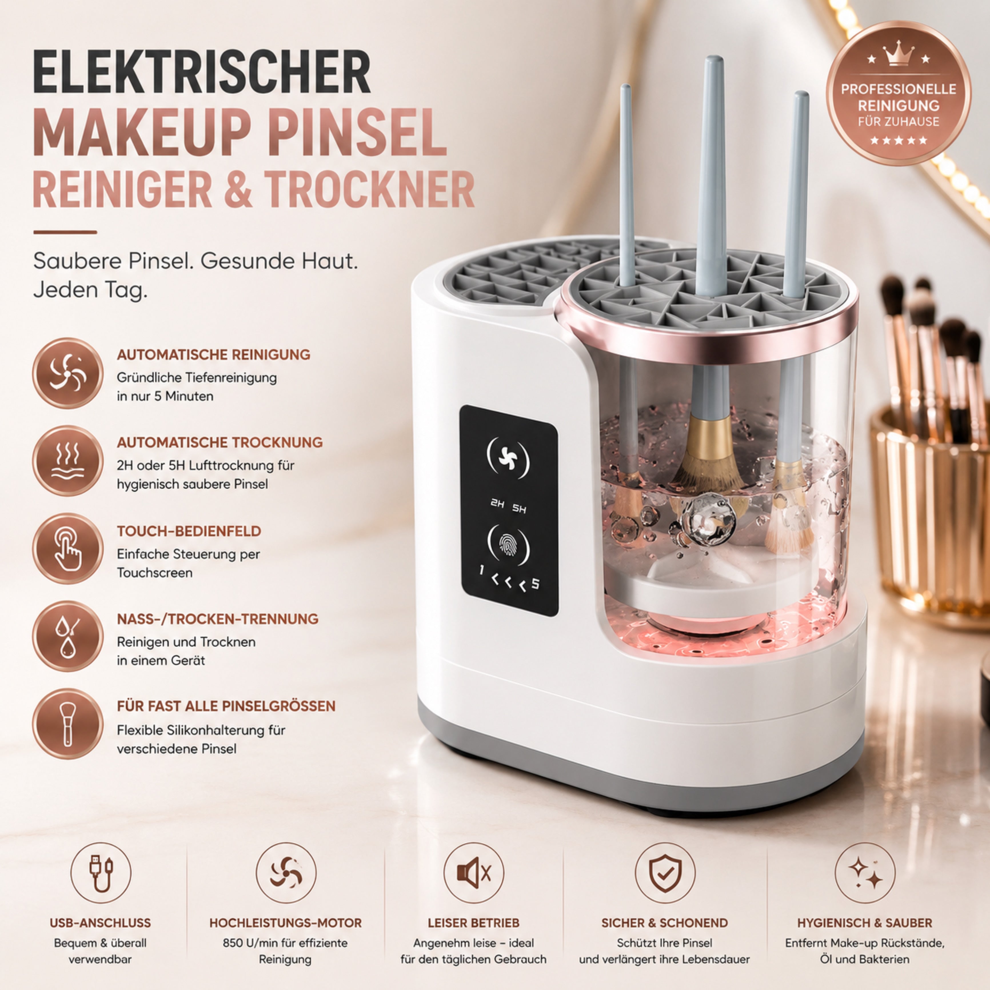 Kosmetikpinsel-Set LUMIBRUSH 3-in-1 Pinselreiniger & Trockner - Lalano’S Cosmetics 