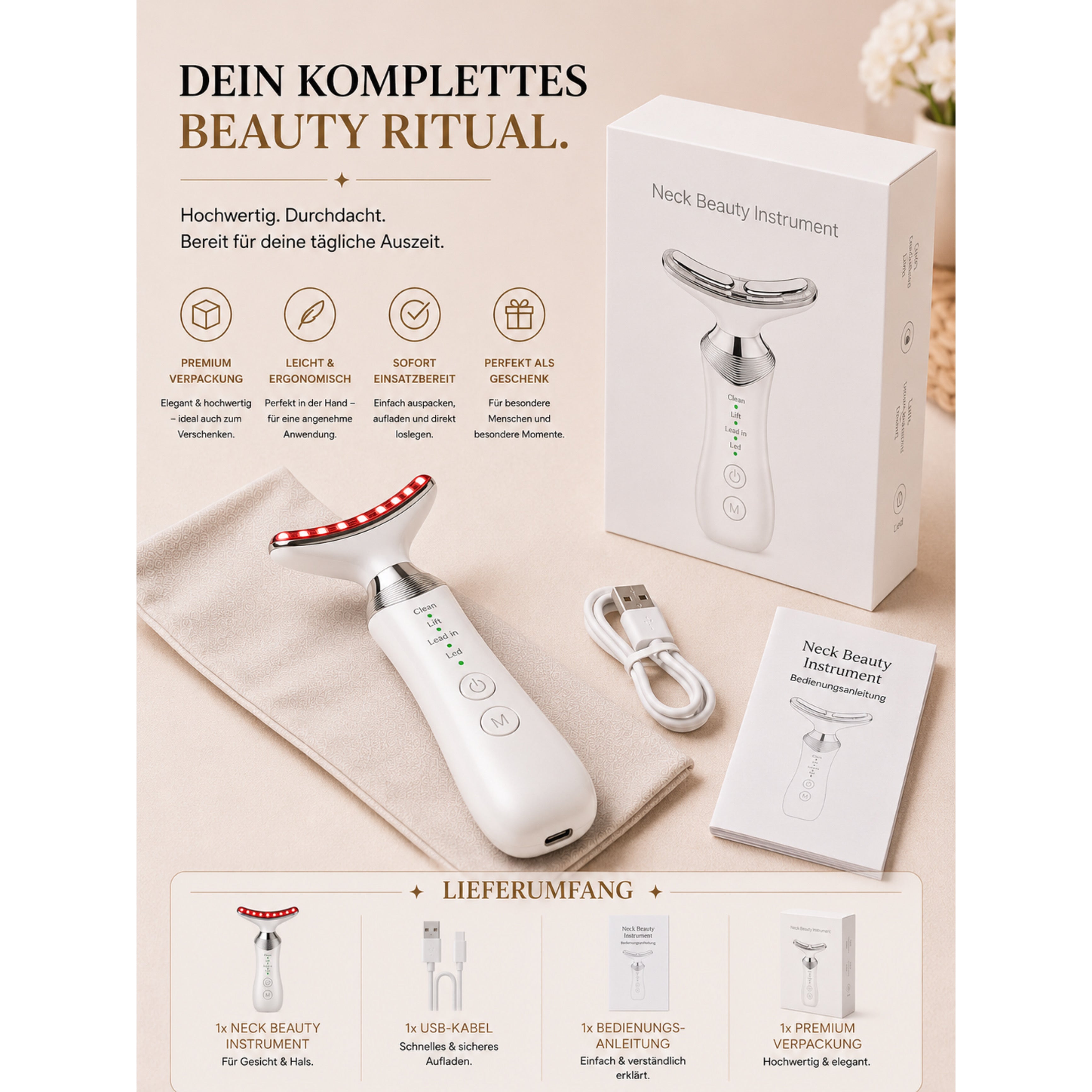 Gesichtsmassagegerät ÉLEVIA Face & Neck Sculptor mit EMS, Wärmefunktion & Vibrationsmassage - Lalano’S Cosmetics 