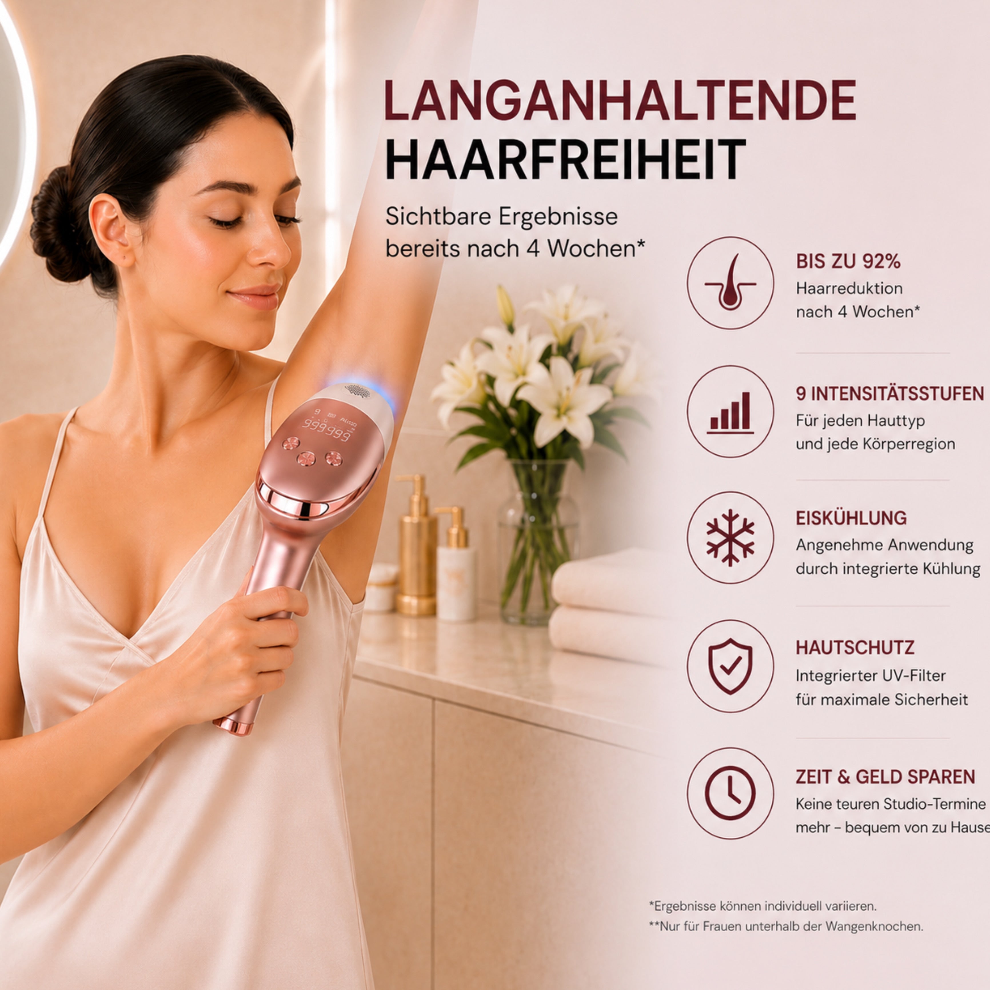 IPL-Haarentferner IceSilk Pro mit Eiskühlfunktion, HR/SC/RA & Auto-Modus - Lalano’S Cosmetics 