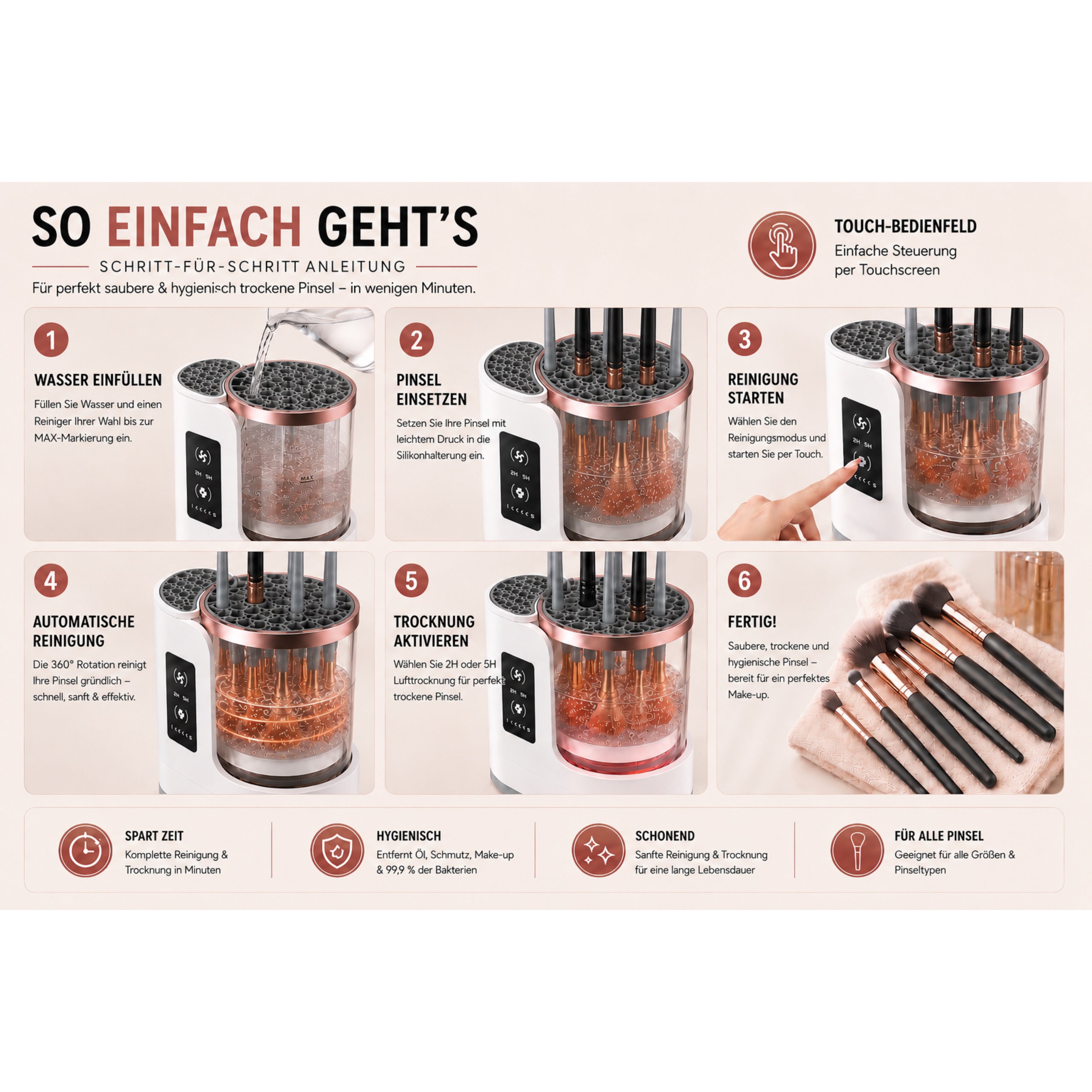 Kosmetikpinsel-Set LUMIBRUSH 3-in-1 Pinselreiniger & Trockner - Lalano’S Cosmetics 