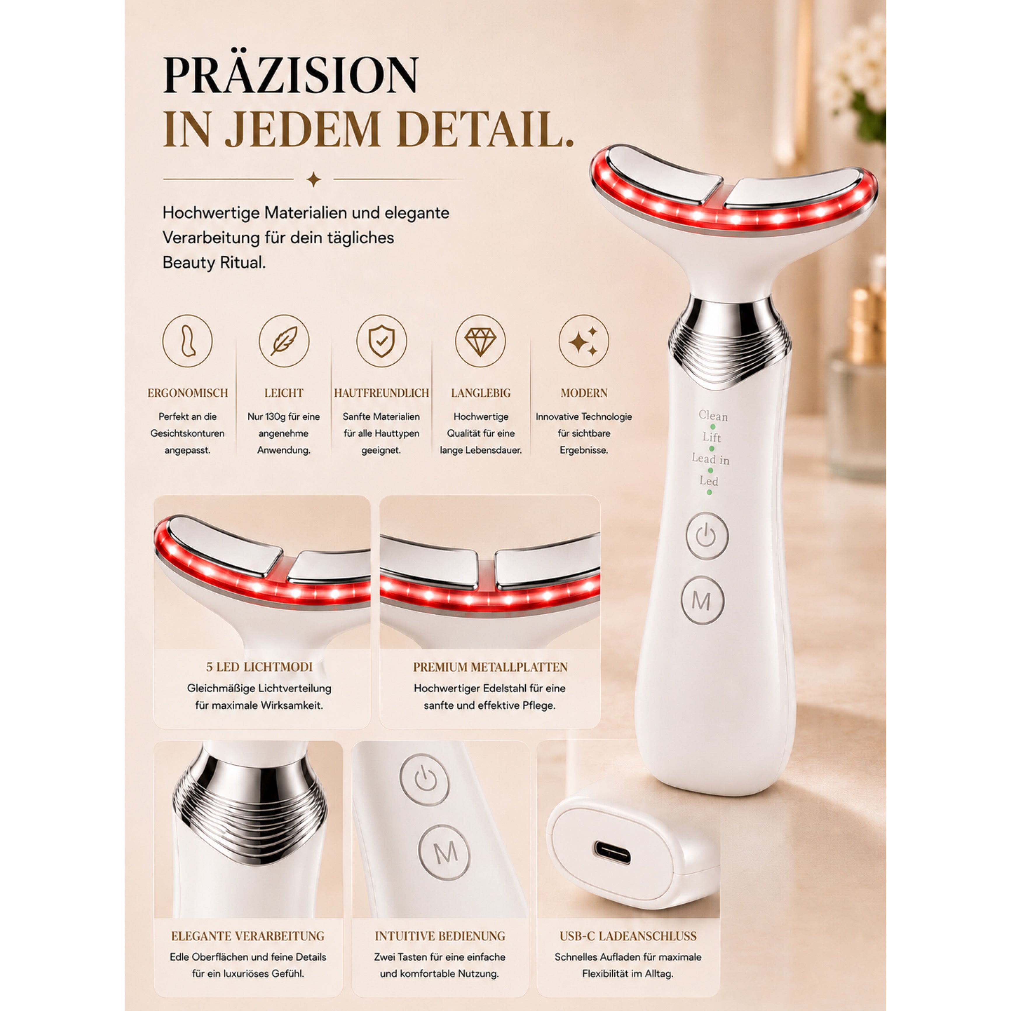 Gesichtsmassagegerät ÉLEVIA Face & Neck Sculptor mit EMS, Wärmefunktion & Vibrationsmassage - Lalano’S Cosmetics 