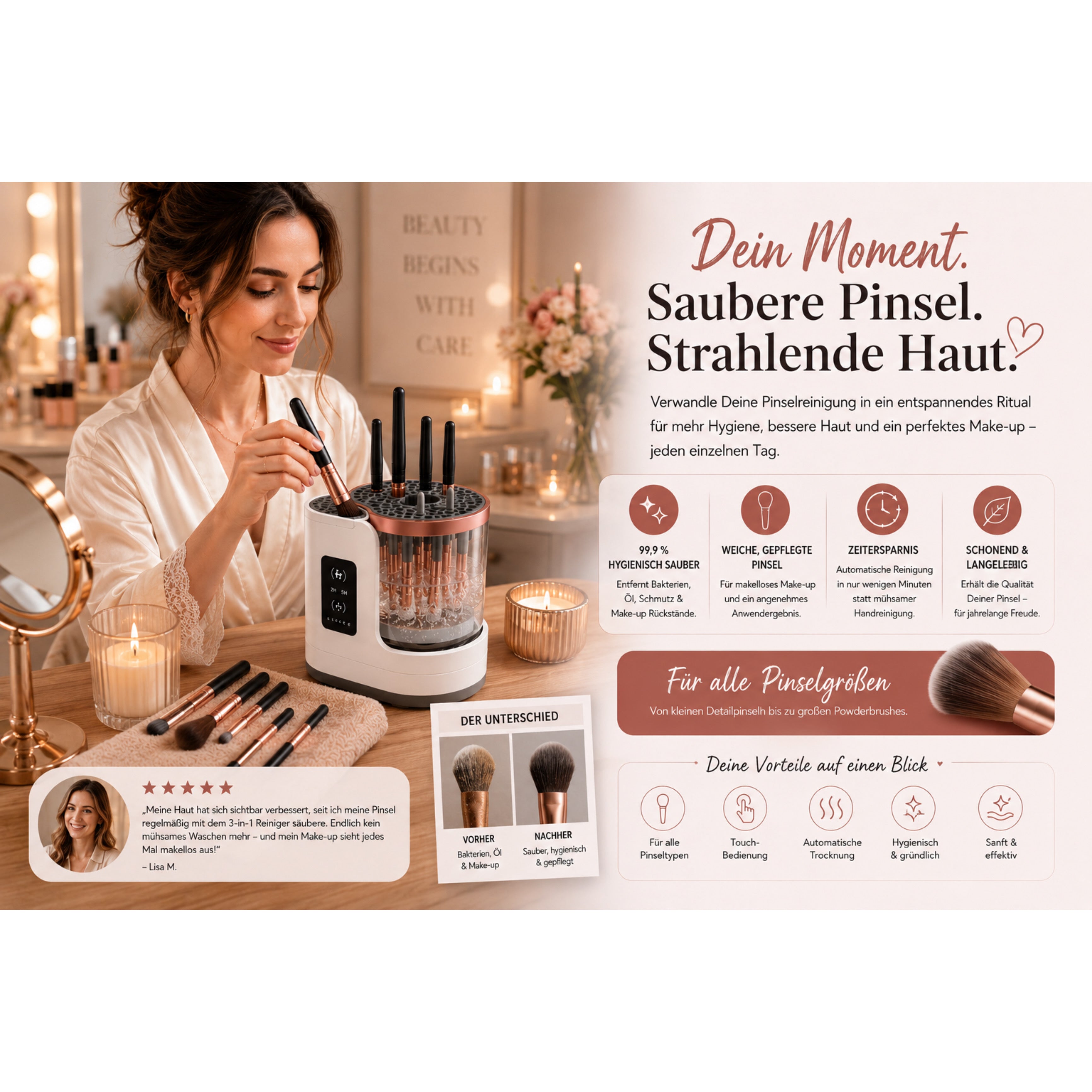 Kosmetikpinsel-Set LUMIBRUSH 3-in-1 Pinselreiniger & Trockner - Lalano’S Cosmetics 