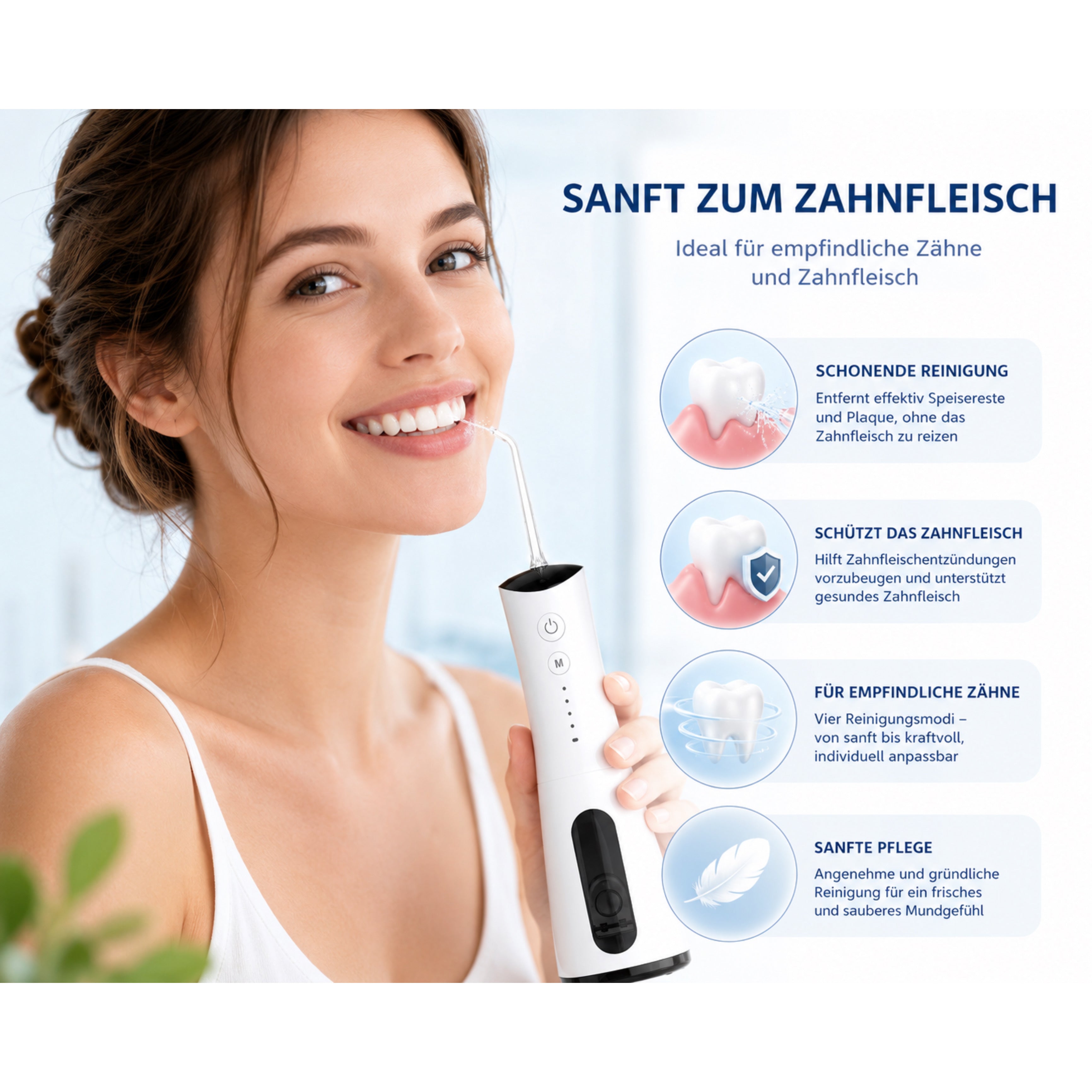 Munddusche AquaPulse Pro Kabelloser Premium Water Flosser mit 4 Modi & 5 Düsen - Lalano’S Cosmetics 