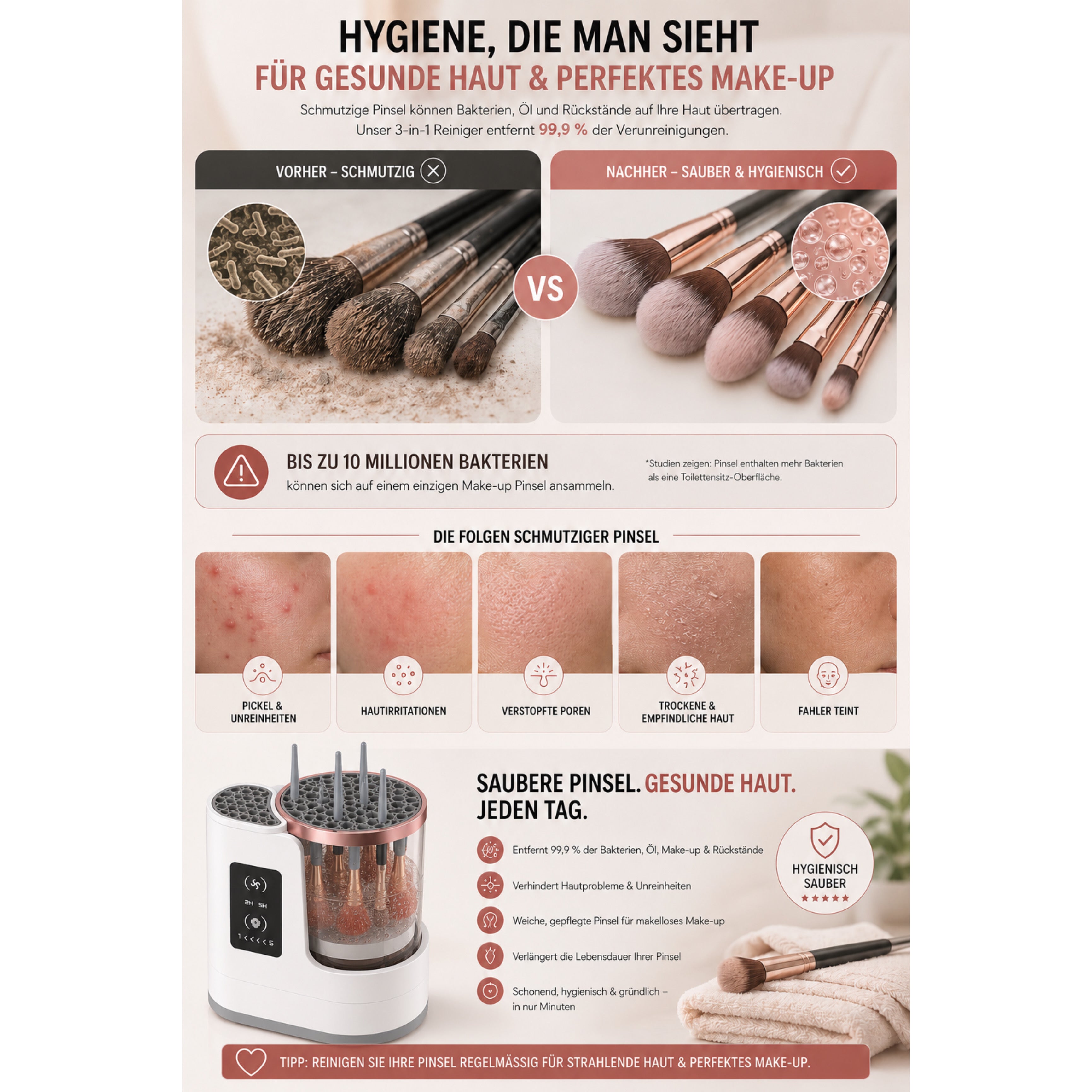 Kosmetikpinsel-Set LUMIBRUSH 3-in-1 Pinselreiniger & Trockner - Lalano’S Cosmetics 