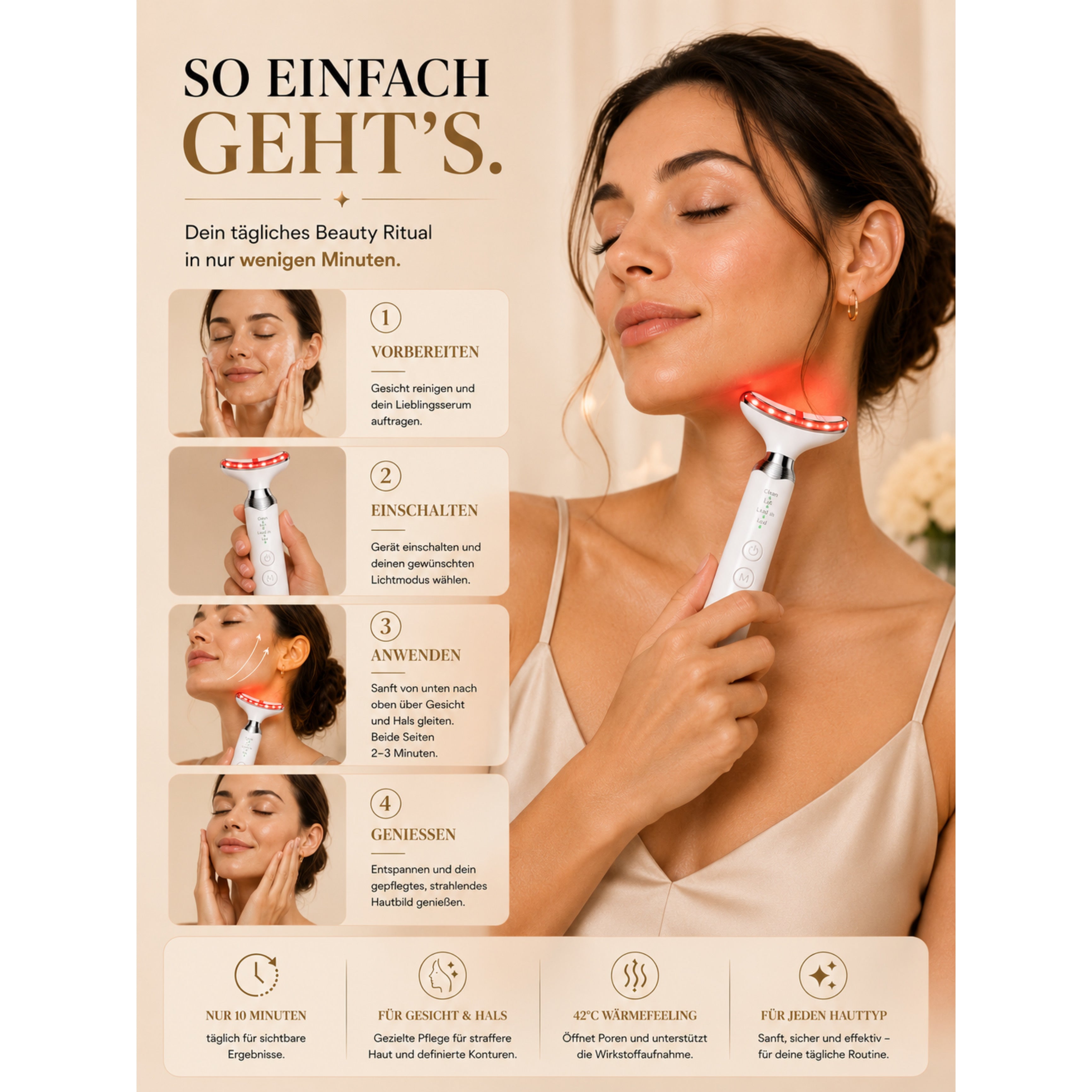 Gesichtsmassagegerät ÉLEVIA Face & Neck Sculptor mit EMS, Wärmefunktion & Vibrationsmassage - Lalano’S Cosmetics 