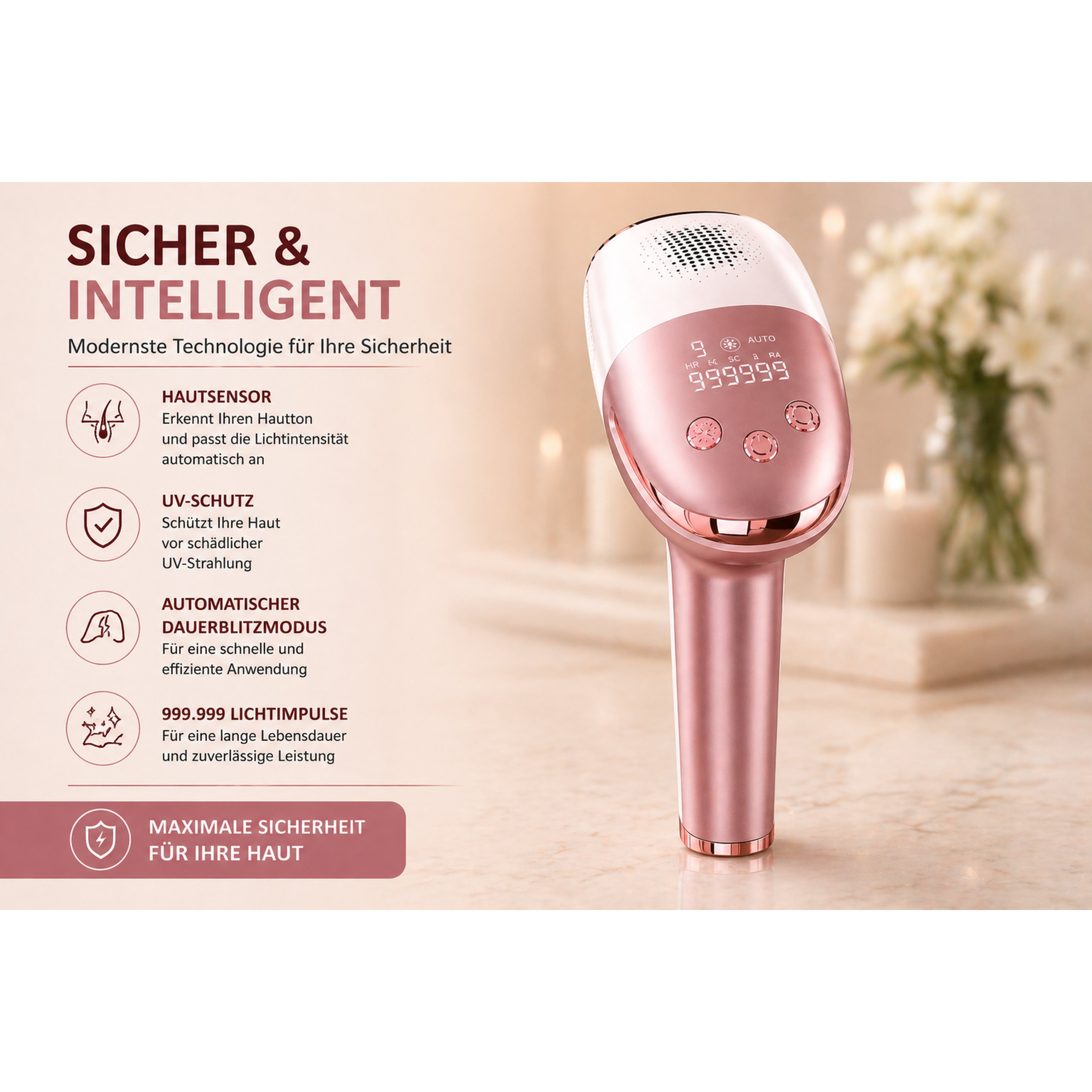IPL-Haarentferner IceSilk Pro mit Eiskühlfunktion, HR/SC/RA & Auto-Modus - Lalano’S Cosmetics 
