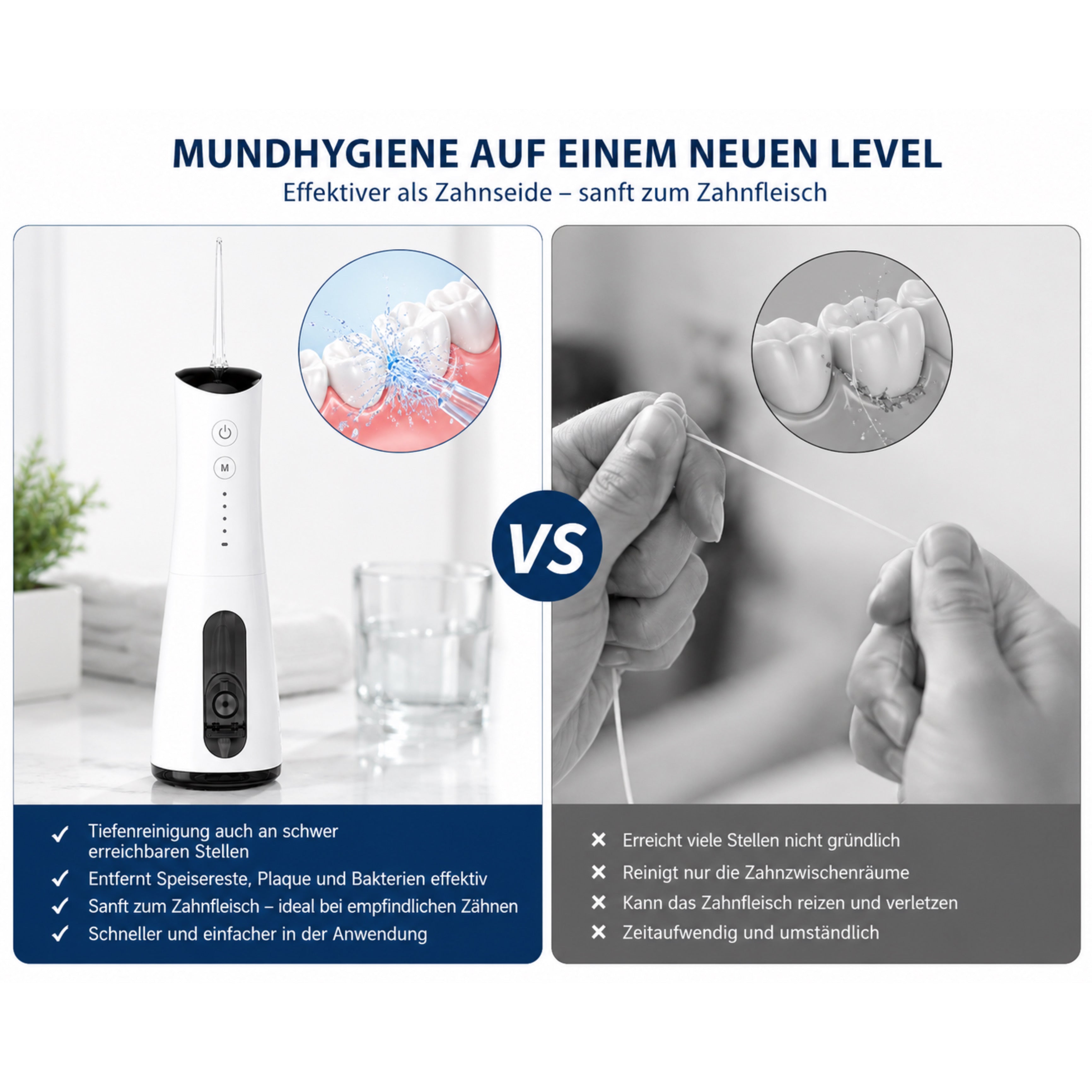 Munddusche AquaPulse Pro Kabelloser Premium Water Flosser mit 4 Modi & 5 Düsen - Lalano’S Cosmetics 