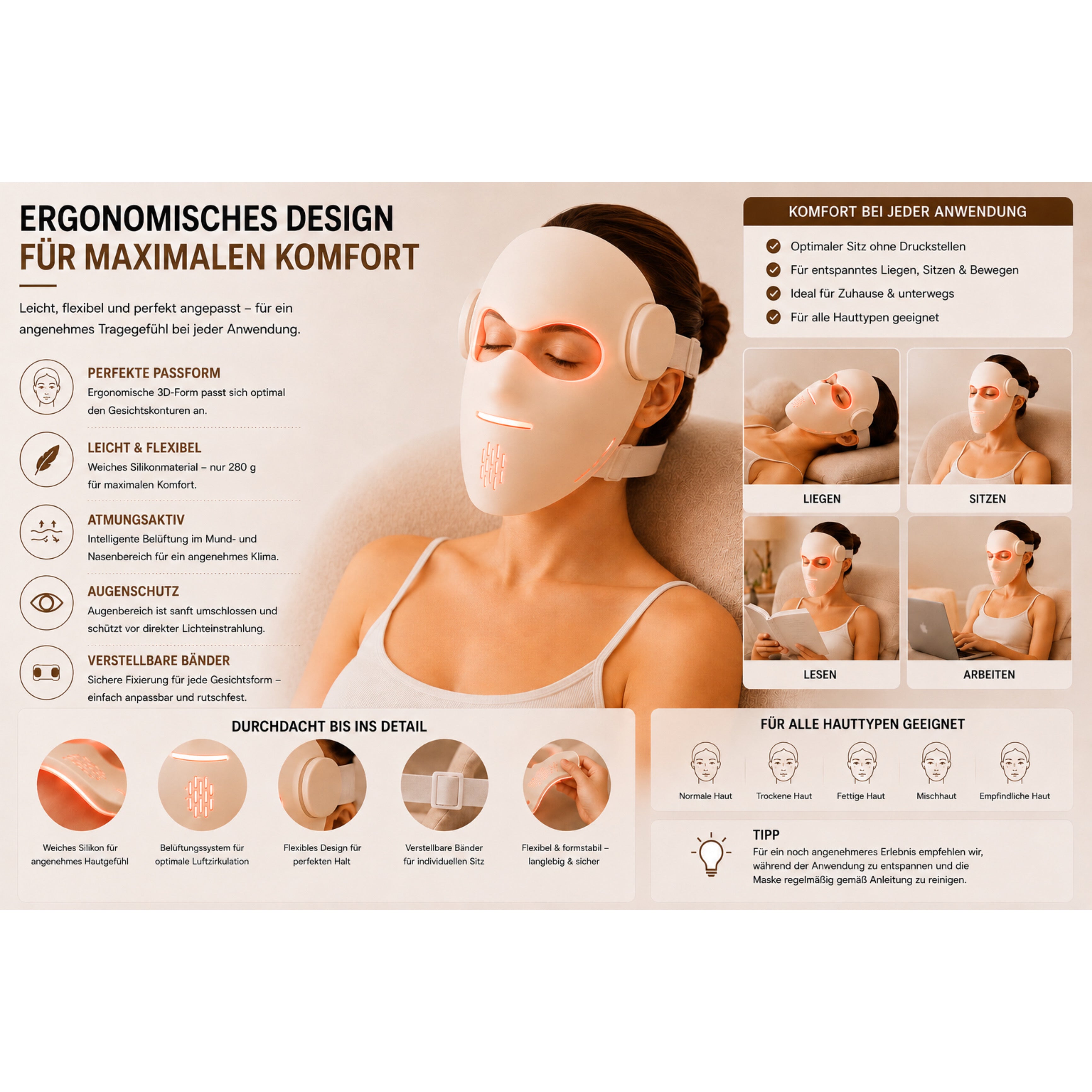LED-Gesichtsmaske LUMIVANCE 3 Lichtmodi, 72 LEDs, Kabellose Fernbedienung & Bedienfeld - Lalano’S Cosmetics 
