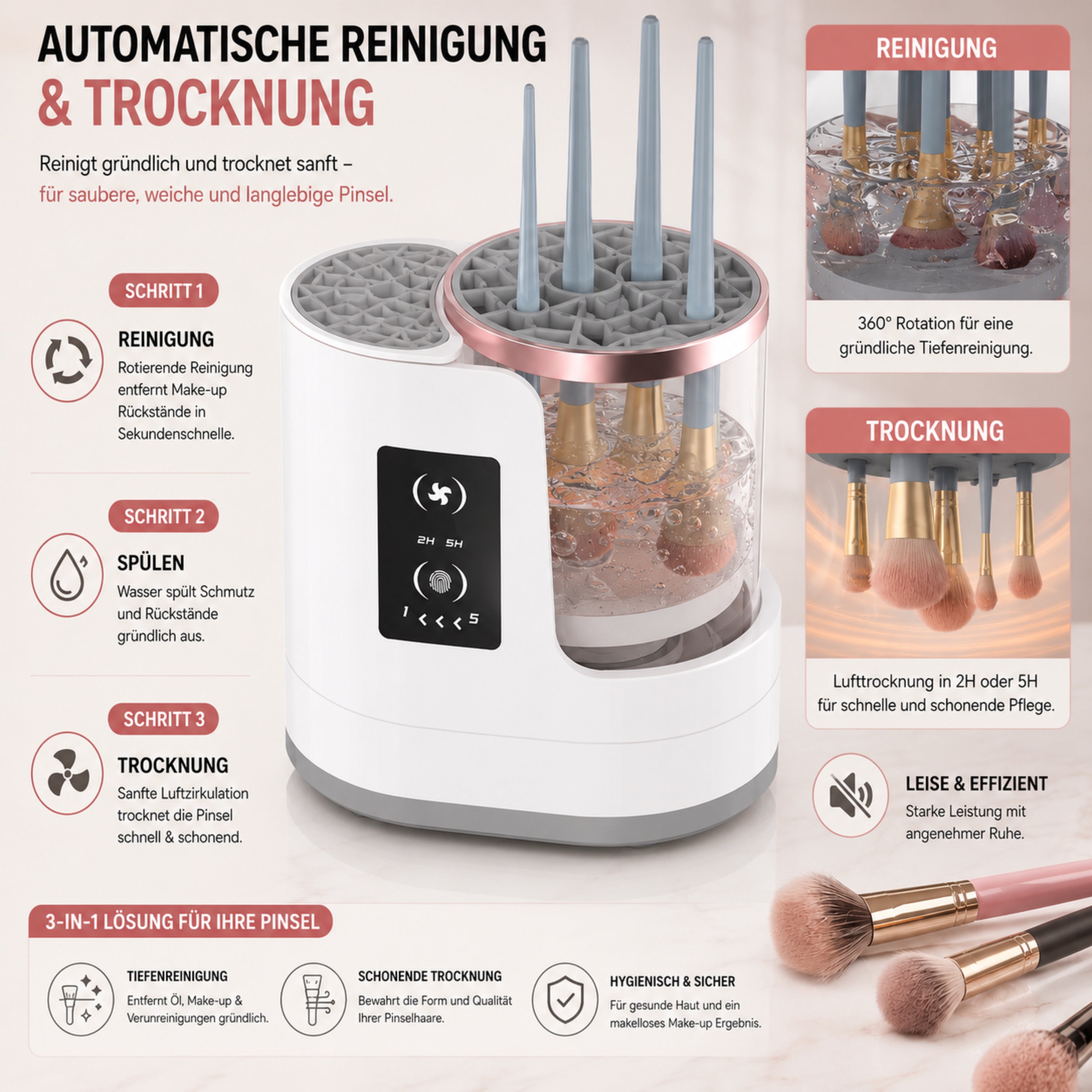 Kosmetikpinsel-Set LUMIBRUSH 3-in-1 Pinselreiniger & Trockner - Lalano’S Cosmetics 