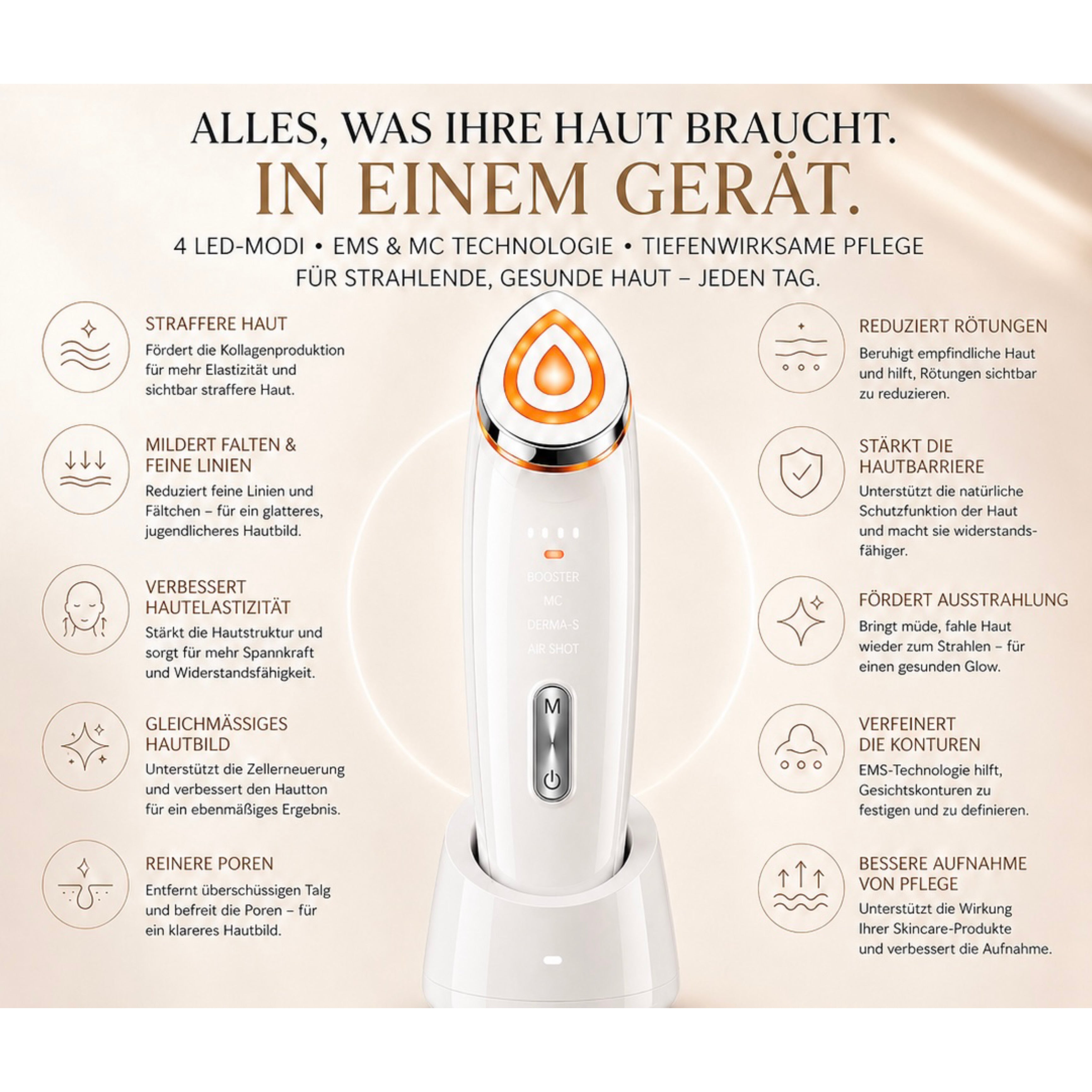 Gesichtsmassagegerät Lumina Glow 6-in-1 mit 4 Modi & 6 Technologien für straffere Haut - Lalano’S Cosmetics 