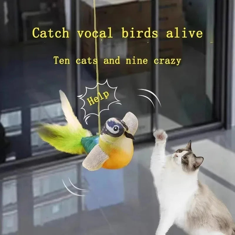 Bird Sound Cat Teaser Toy With Elastic Rope