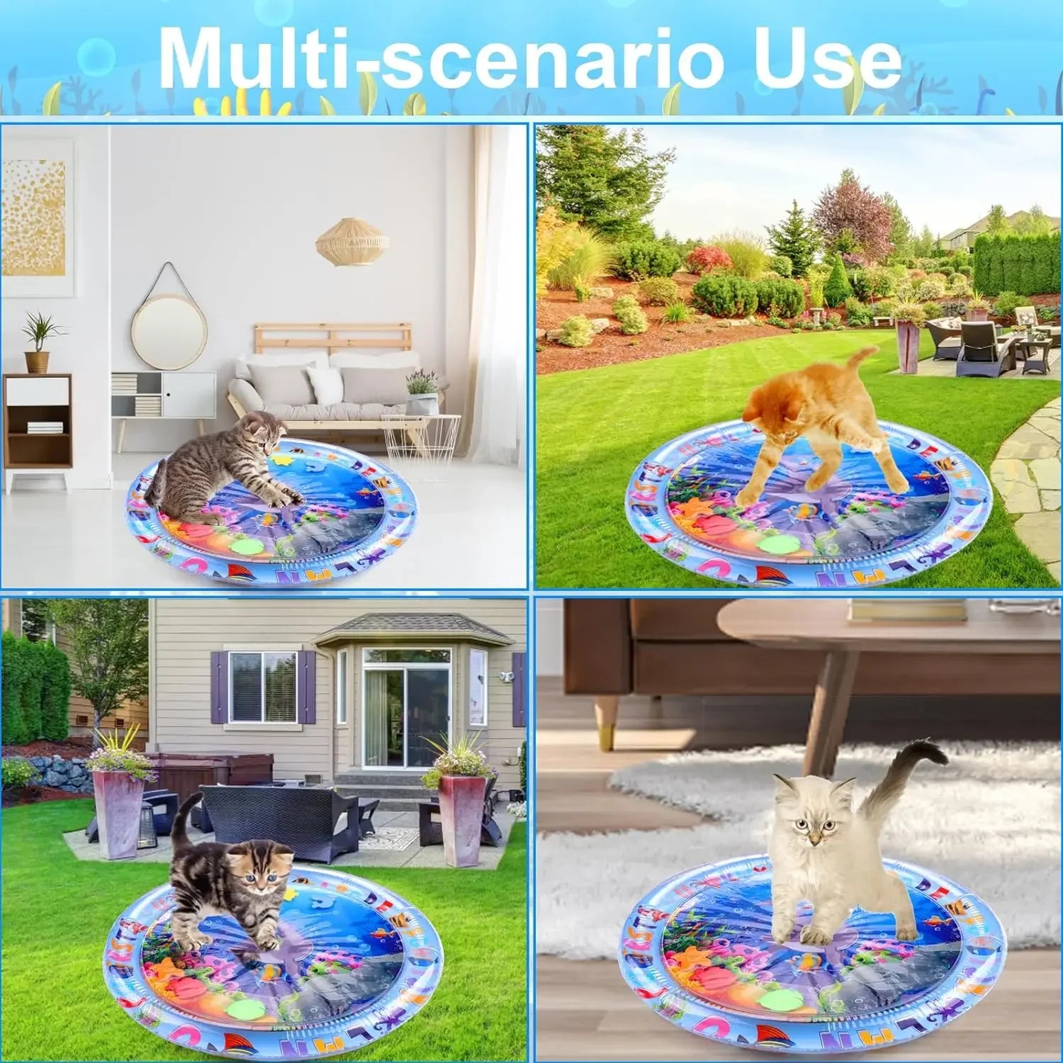 Inflatable Water Play Mat for Pets with Floating Toys